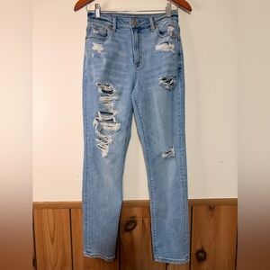 American Eagle Outfitters Light Blue Distressed Straight Leg Jeans